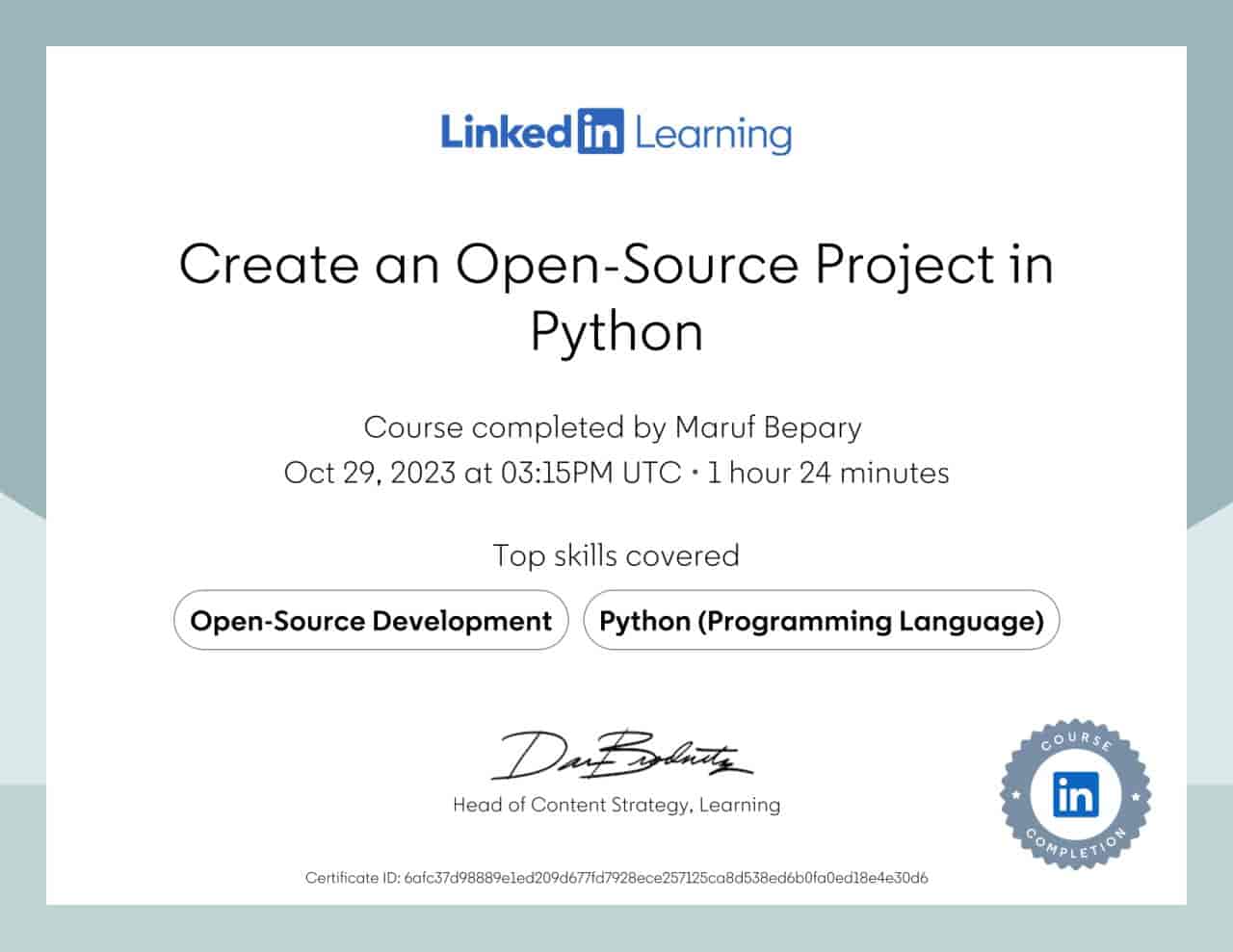 Create an Open-Source Project in Python certificate image