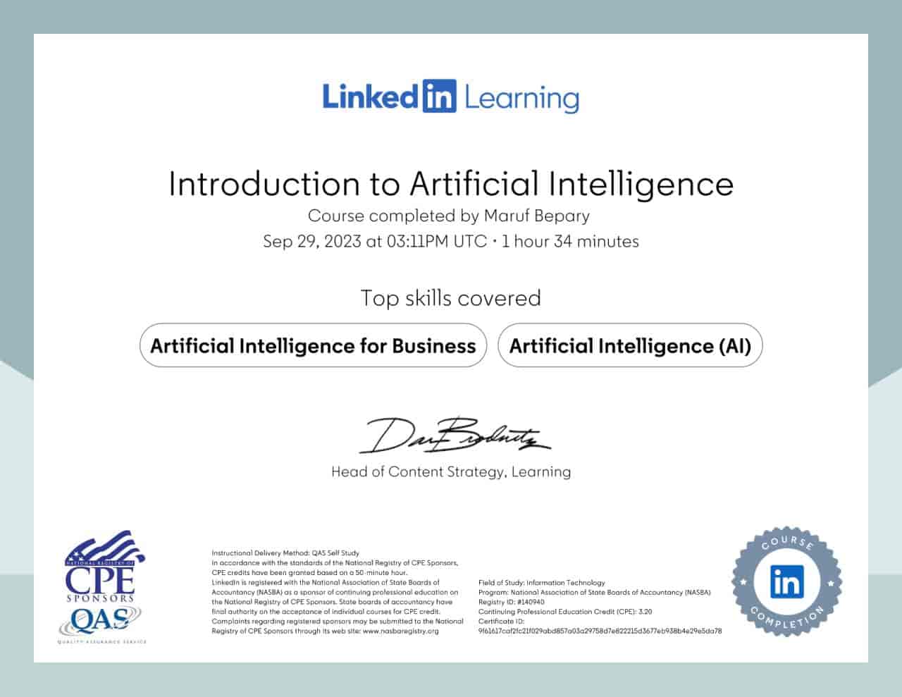 Introduction to Artificial Intelligence certificate image