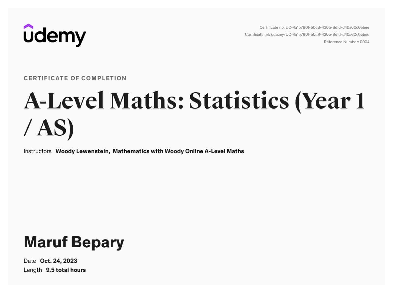 A-Level Maths: Statistics (Year 1 / AS) certificate image