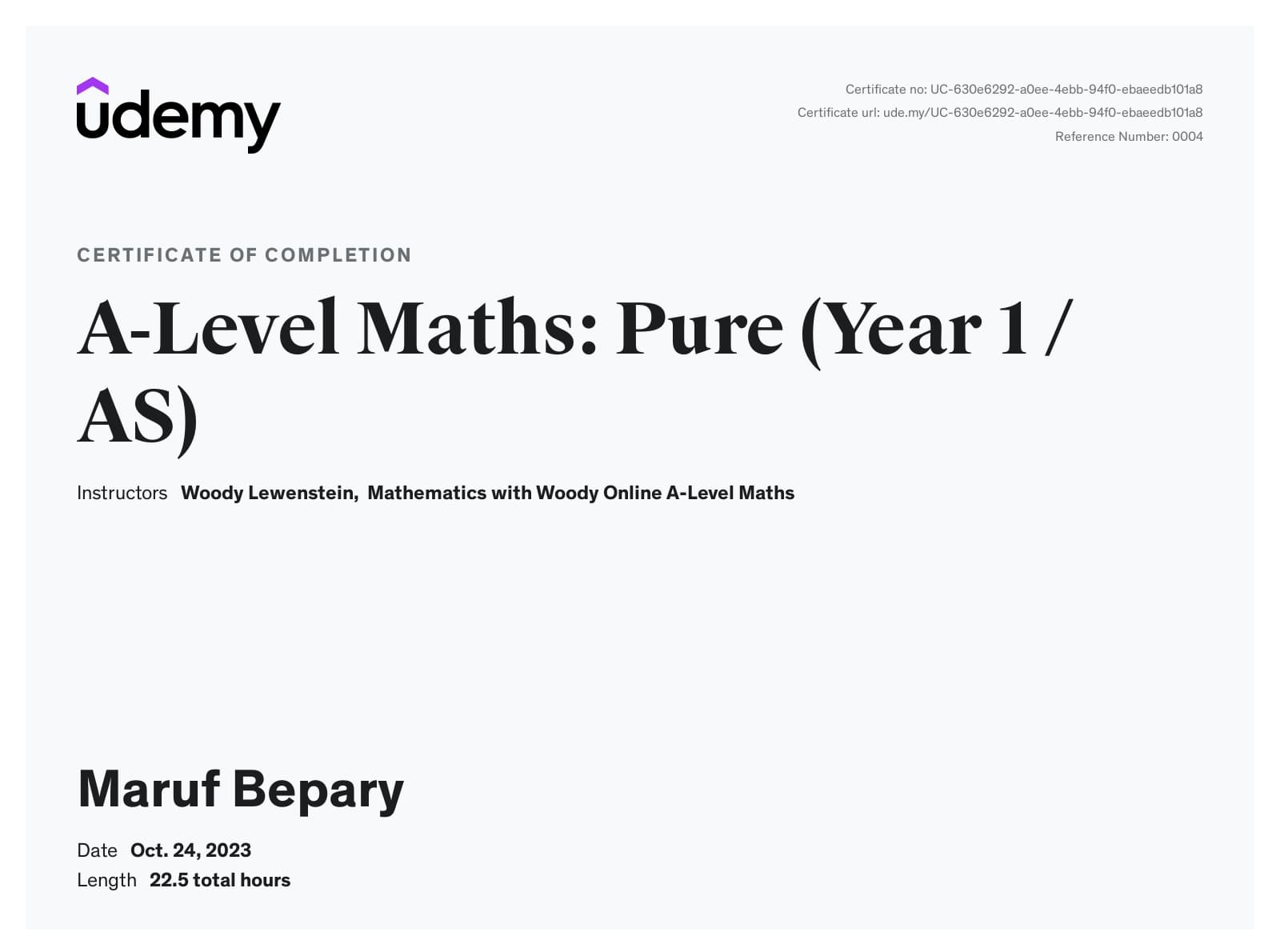 A-Level Maths: Pure (Year 1 / AS) certificate image