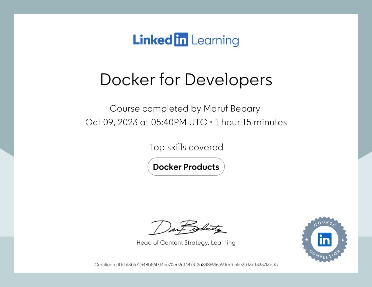 Docker for Developers certificate image